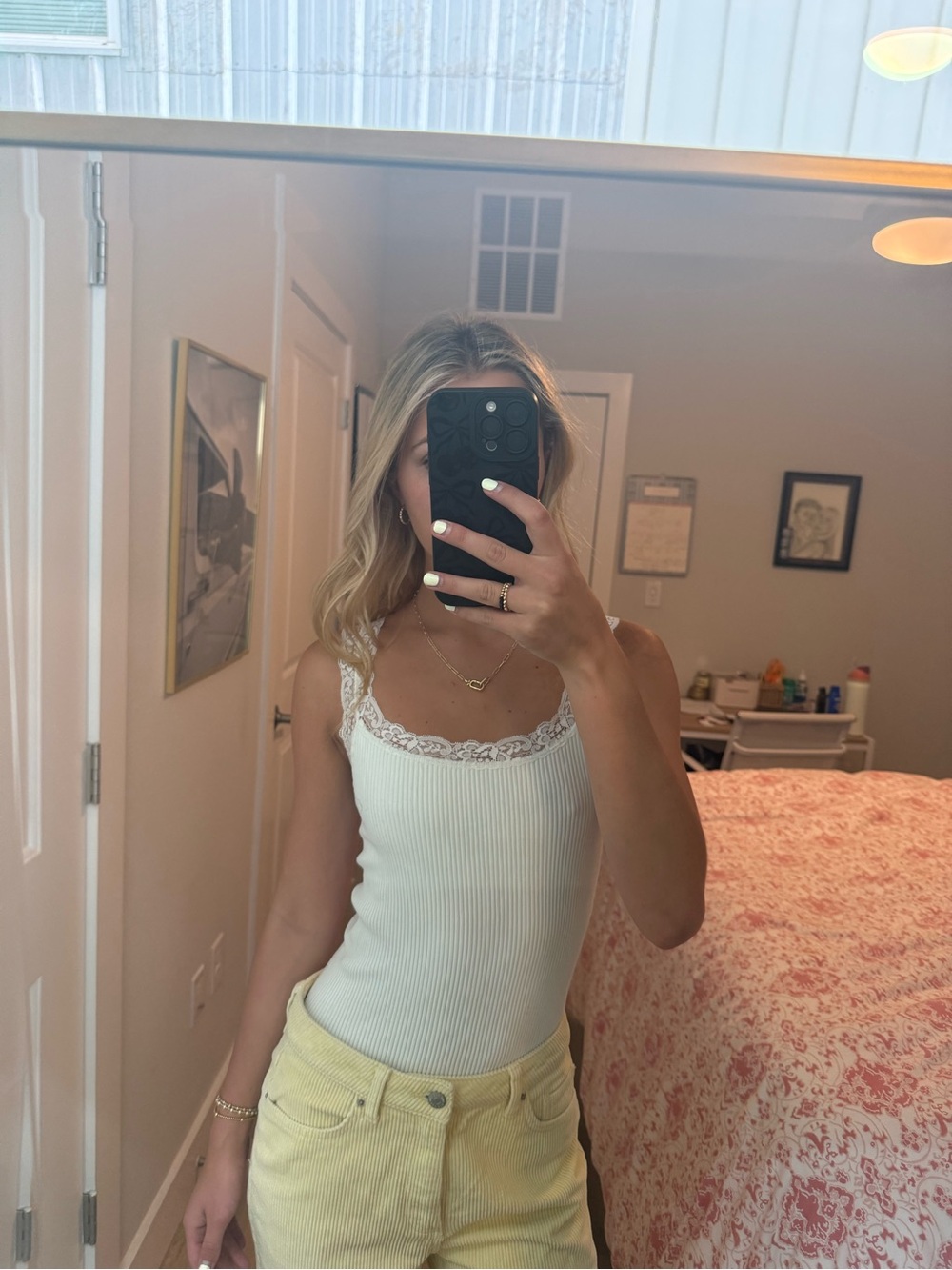 Lace-Trim Ribbed Tank Top - White